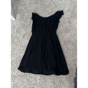 Express Black A-Line Dress with Lace Back Ruffle Sleeve Detail